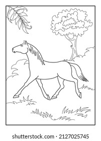 Página de Coloración de Caballos para niños. Libro de colores para relajarse y meditar.