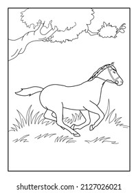 Horse Coloring Page for kids. Coloring book for relax and meditation.