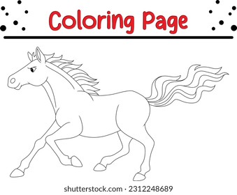 Horse coloring page for kids. Farm animals. Black and white vector illustration for coloring book