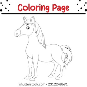 Horse coloring page for kids. Farm animals. Black and white vector illustration for coloring book