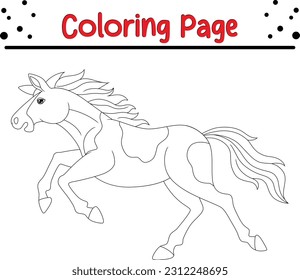 Horse coloring page for kids. Farm animals. Black and white vector illustration for coloring book