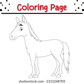 Horse coloring page for kids. Farm animals. Black and white vector illustration for coloring book