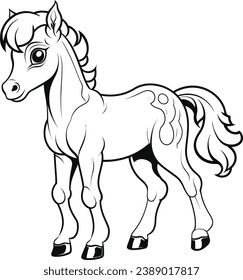 Página De Coloración De Caballos Para Niños, Imagen Vectora