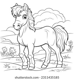 Horse, colouring book for kids, vector illustration