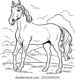 Horse, colouring book for kids, vector illustration