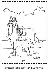 A Horse, colouring book for kids, vector illustration