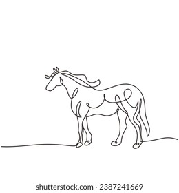 Horse continuous one line art drawing. Animal running contour minimal. Vector illustration isolated. Minimalist design handdrawn.