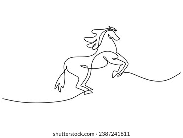 Horse continuous one line art drawing. Animal running contour minimal. Vector illustration isolated. Minimalist design handdrawn.