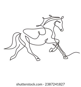 Horse continuous one line art drawing. Animal running contour minimal. Vector illustration isolated. Minimalist design handdrawn.