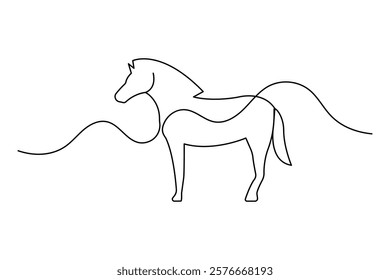 Horse continuous one line art drawing of concept doodle style outline vector icon