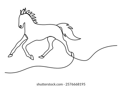 Horse continuous one line art drawing of concept doodle style outline vector icon