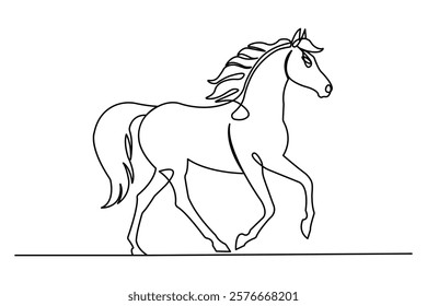 Horse continuous one line art drawing of concept doodle style outline vector icon