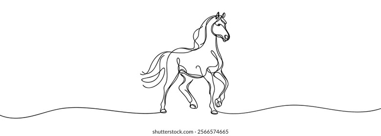 Horse Continuous one line drawing art. Horse for logo, tattoo, banner, poster and flyer. Manual work without artificial intelligence