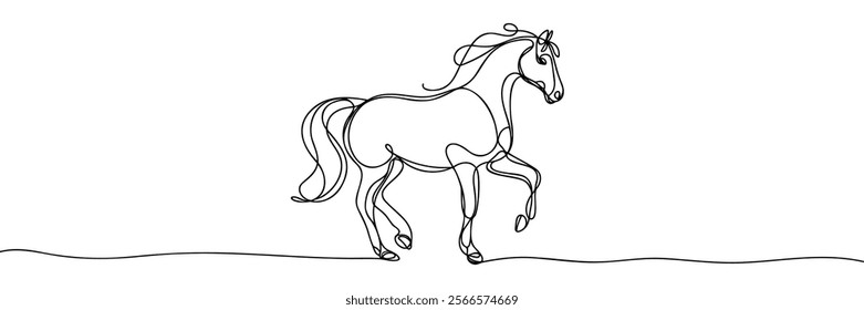 Horse Continuous one line drawing art. Horse for logo, tattoo, banner, poster and flyer. Manual work without artificial intelligence