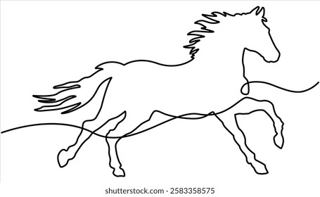 Horse continuous one line drawing. majestic horse depicted in a continuous line drawing style. Isolated on white background