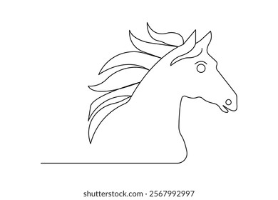 Horse continuous single line art and isolated outline vector illustration
