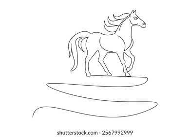 Horse continuous single line art and isolated outline vector illustration