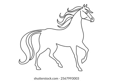 Horse continuous single line art and isolated outline vector illustration