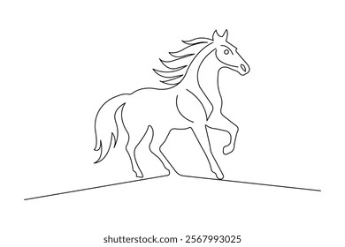 Horse continuous single line art and isolated outline vector illustration