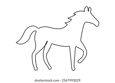 Horse continuous single line art and isolated outline vector illustration