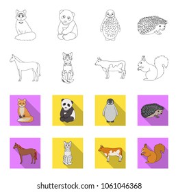 Horse, cow, cat, squirrel and other kinds of animals.Animals set collection icons in outline,flet style vector symbol stock illustration web.