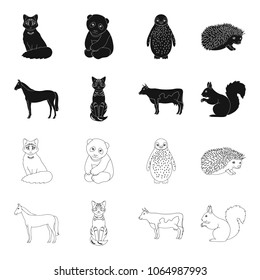 Horse, cow, cat, squirrel and other kinds of animals.Animals set collection icons in black,outline style vector symbol stock illustration web.
