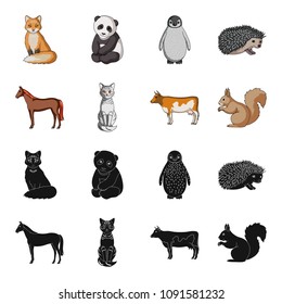 Horse, cow, cat, squirrel and other kinds of animals.Animals set collection icons in black,cartoon style vector symbol stock illustration web.