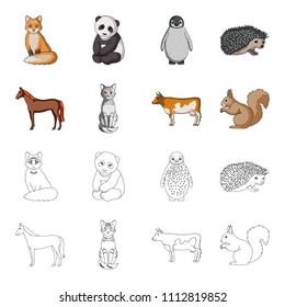 Horse, cow, cat, squirrel and other kinds of animals.Animals set collection icons in cartoon,outline style vector symbol stock illustration web.