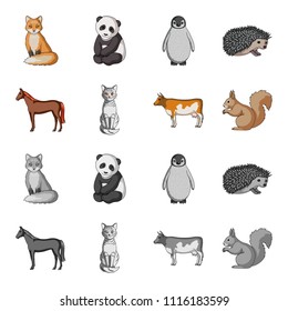 Horse, cow, cat, squirrel and other kinds of animals.Animals set collection icons in cartoon,monochrome style vector symbol stock illustration web.