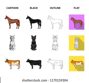 Horse, cow, cat, squirrel and other kinds of animals.Animals set collection icons in cartoon,black,outline,flat style vector symbol stock illustration web.