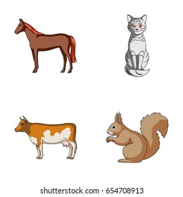 Horse, cow, cat, squirrel and other kinds of animals.Animals set collection icons in cartoon style vector symbol stock illustration web.