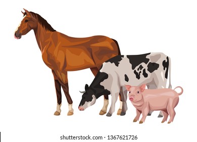 horse cow and pig