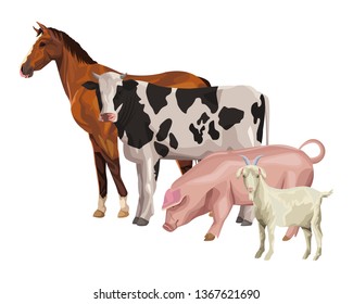 horse cow pig and goat