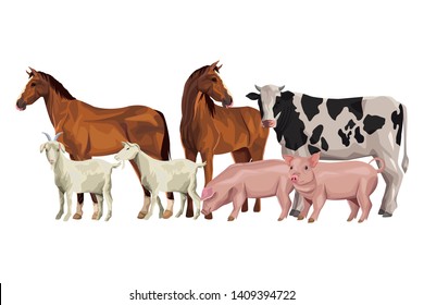 horse cow pig and goat icon cartoon vector illustration graphic design