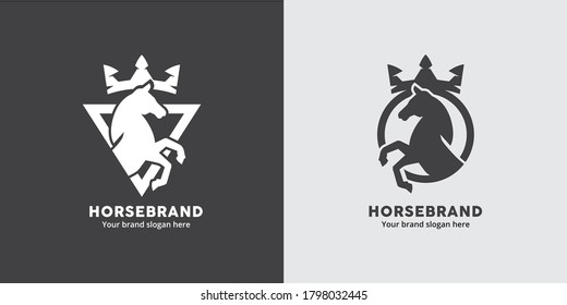 Horse Crest logo in triangle and circle shape with crown