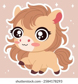 horse. Cute horse. Pony. Cute pony. opening. Herb. Vector illustration. Chibi style. Cute. Chinese traditional 12 zodiac animals.