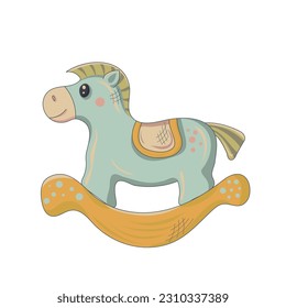 horse cute toy isolated on white background. Greeting sweet postcard.Vector illustration. Hand drawn