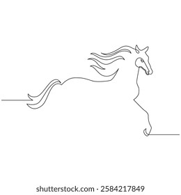 horse is depicted as a monoline on a white background. linear sketch of a horse. stock vector illustration. EPS 10.