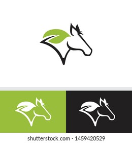 Horse Design Concept Illustration Vector Template with green leaves. Suitable for Creative Industries, Sports, Entertainment, Education, Shops and other related business