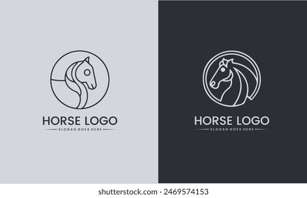 Horse design vector illustration, Creative line art horse head logo template, icon symbol