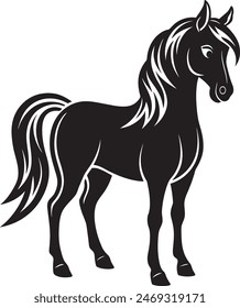 horse design,front view,vintage,old design,black and white,white background