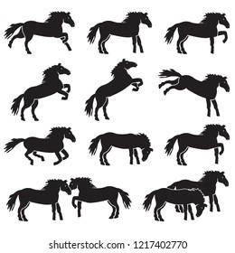 Horse different poses icon set. Vector.