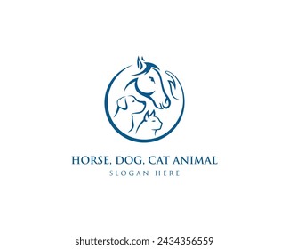 Horse, Dog, Cat Logo Design Animals Vector Graphic illustration.