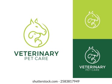 horse and dog cat logo design. pet healthcare linear style concept icon vector graphic