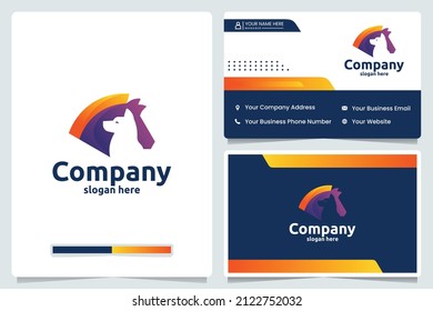horse and dog ,friend ,color gradient , logo design template