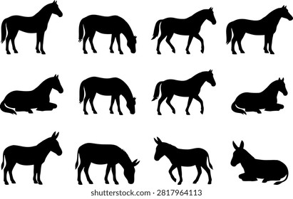 horse and donkey silhouettes collection
