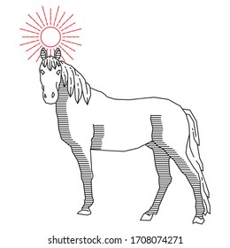 Horse doodle abstract icon isolated on white, outline, art line sticker, sketch logo animal, vector stock illustration