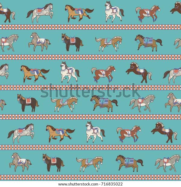 Horse Doodle Illustration Collection Vector Seamless vetor stock (livre de direitos) 716835022