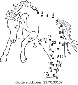 Horse dot to dot coloring page