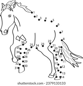 Horse dot to dot coloring page
